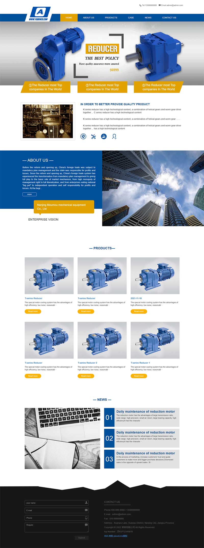 减速机械英文外贸公司通用网站模板 蓝色外贸企业网站源码下载
